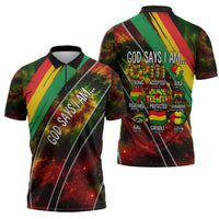 Juneteenth God Says I Am Christian Freedom Zipper Polo Shirt Pan African Flag Colors Tie Dye Galaxy
