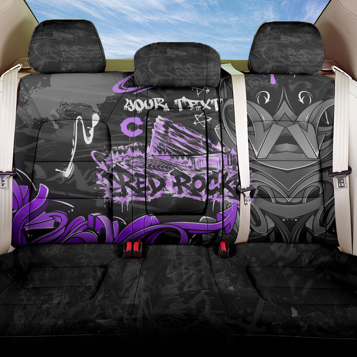Personalized Colorado Aspen Snowmass Red Rocks Back Car Seat Cover Urban Graffiti Paint Splatter Street Art