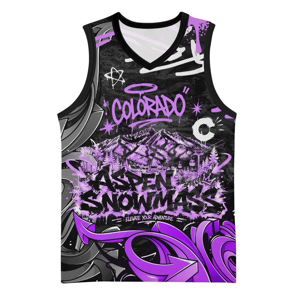 Personalized Colorado Aspen Snowmass Red Rocks Basketball Jersey Urban Graffiti Paint Splatter Street Art