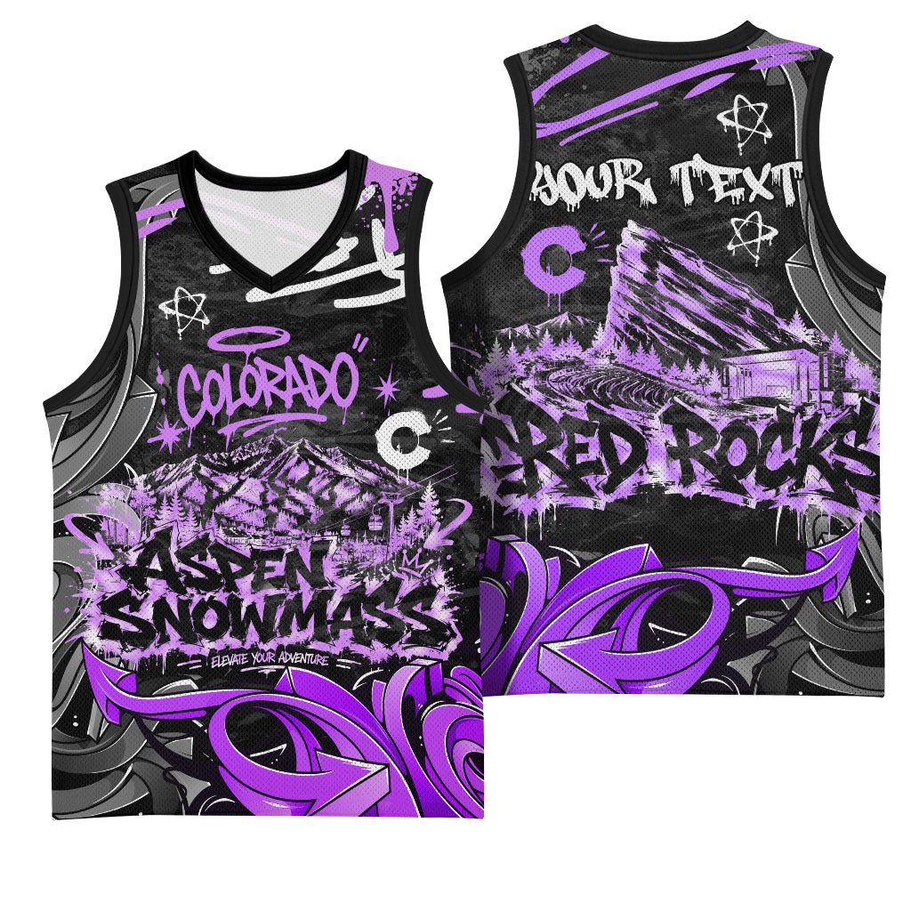 Personalized Colorado Aspen Snowmass Red Rocks Basketball Jersey Urban Graffiti Paint Splatter Street Art