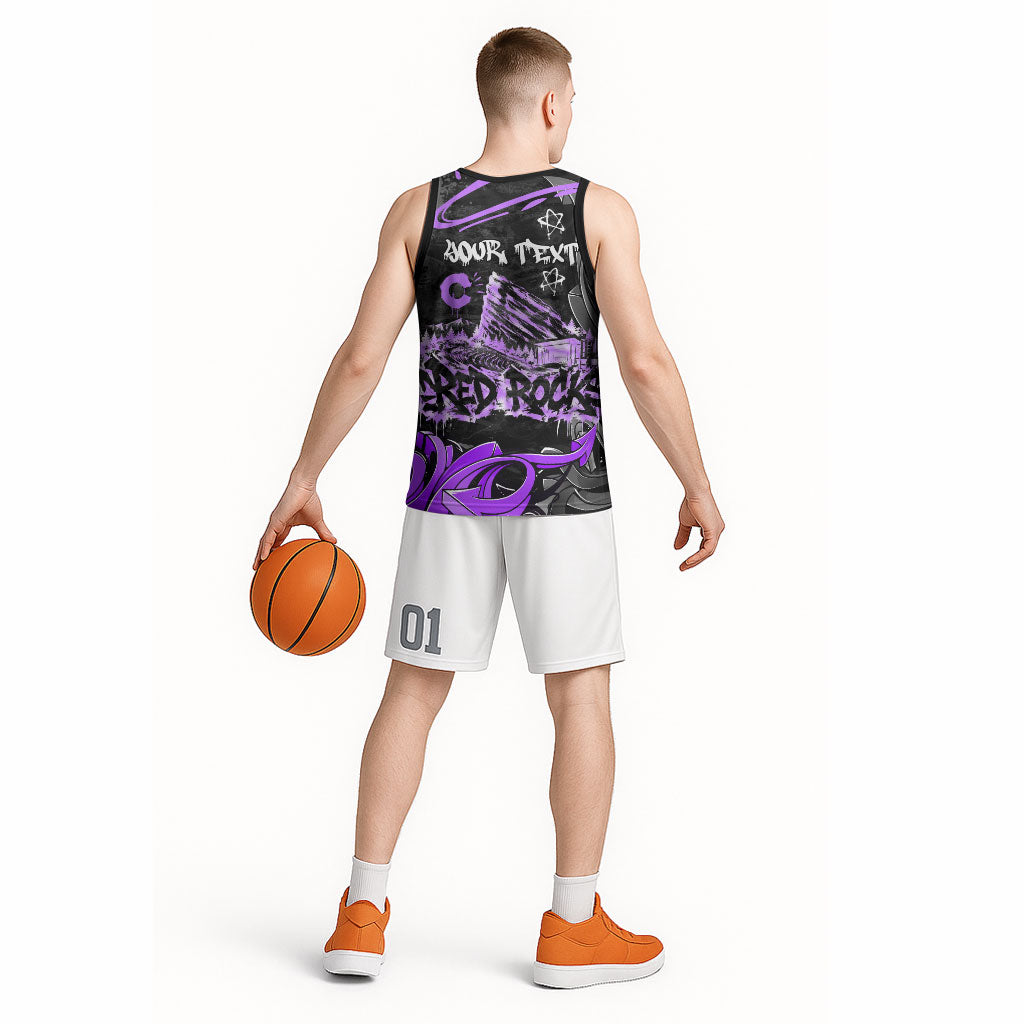 Personalized Colorado Aspen Snowmass Red Rocks Basketball Jersey Urban Graffiti Paint Splatter Street Art