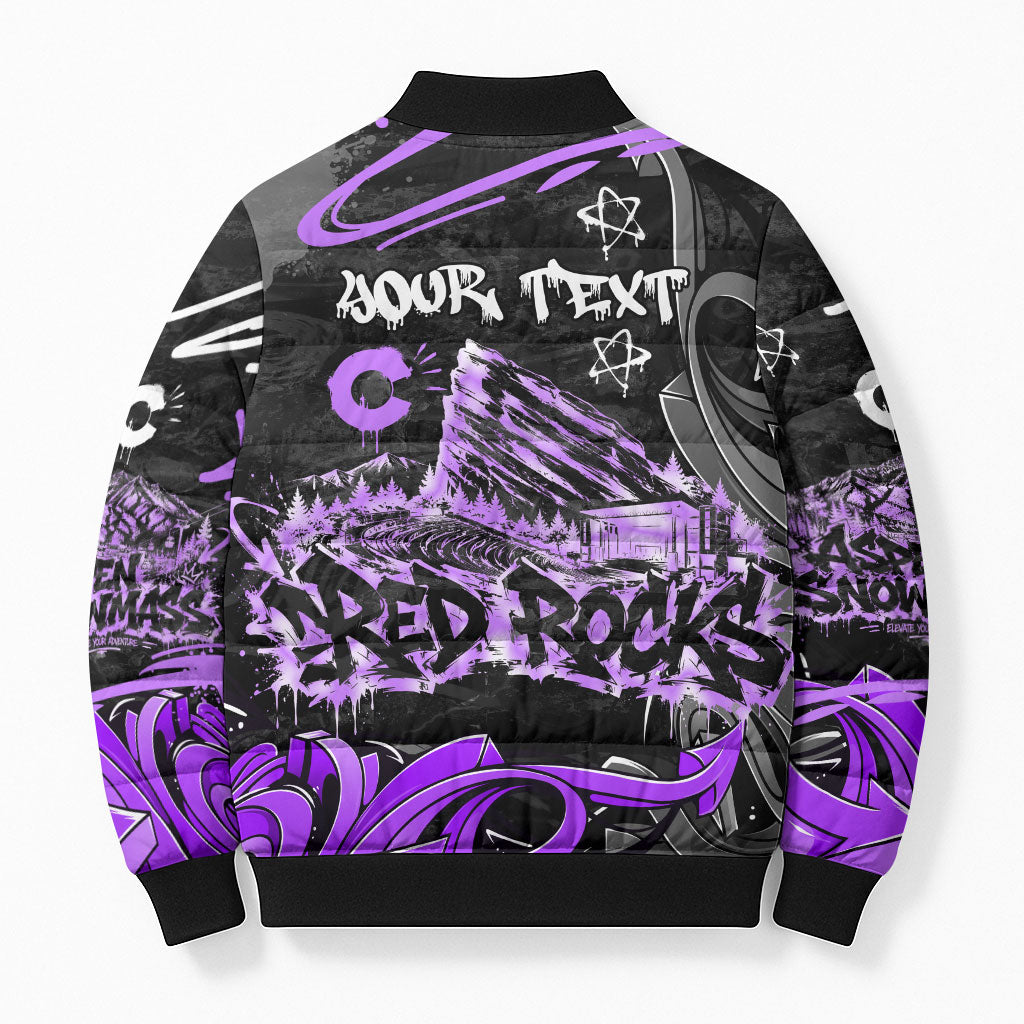 Personalized Colorado Aspen Snowmass Red Rocks Bomber Puffer Jacket Urban Graffiti Paint Splatter Street Art