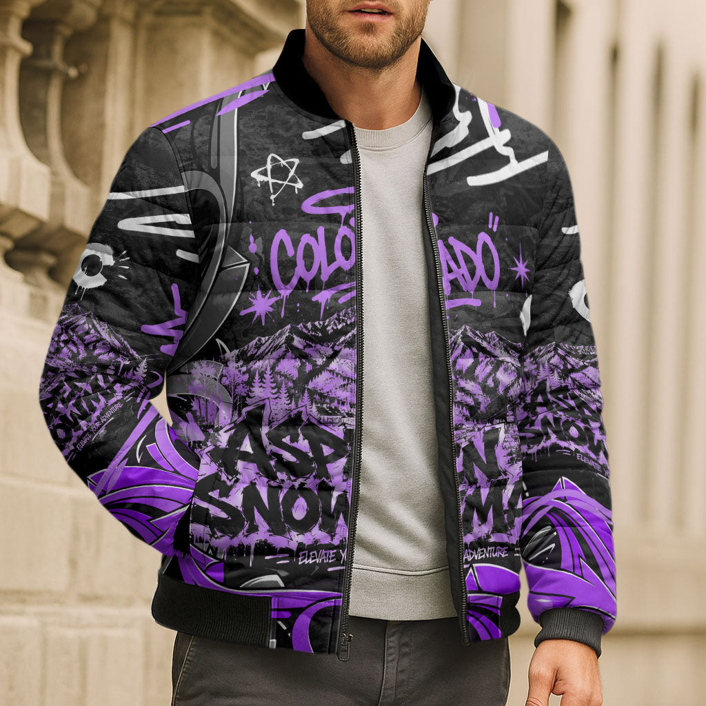 Personalized Colorado Aspen Snowmass Red Rocks Bomber Puffer Jacket Urban Graffiti Paint Splatter Street Art