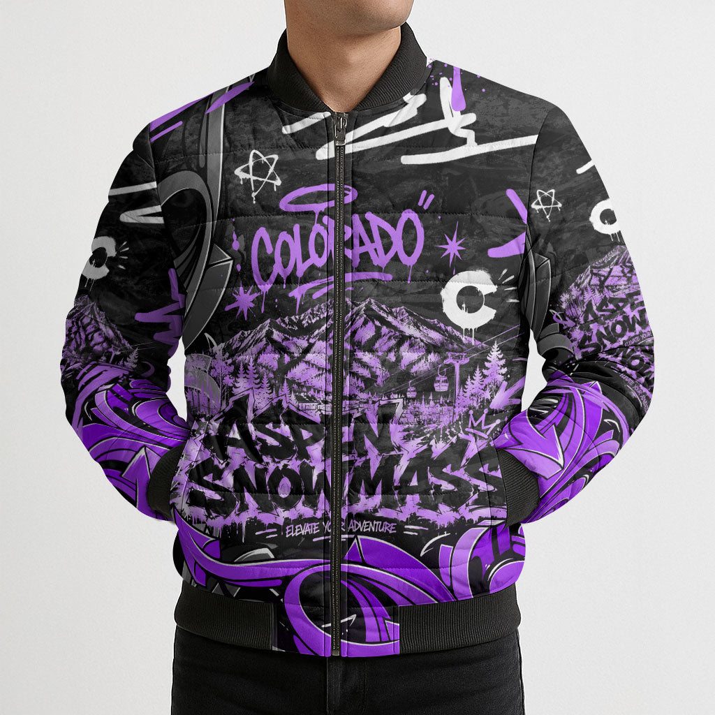 Personalized Colorado Aspen Snowmass Red Rocks Bomber Puffer Jacket Urban Graffiti Paint Splatter Street Art
