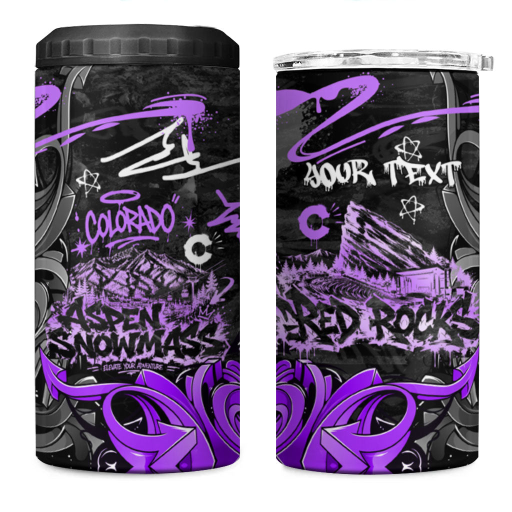 Personalized Colorado Aspen Snowmass Red Rocks 4 in 1 Can Cooler Tumbler Urban Graffiti Paint Splatter Street Art