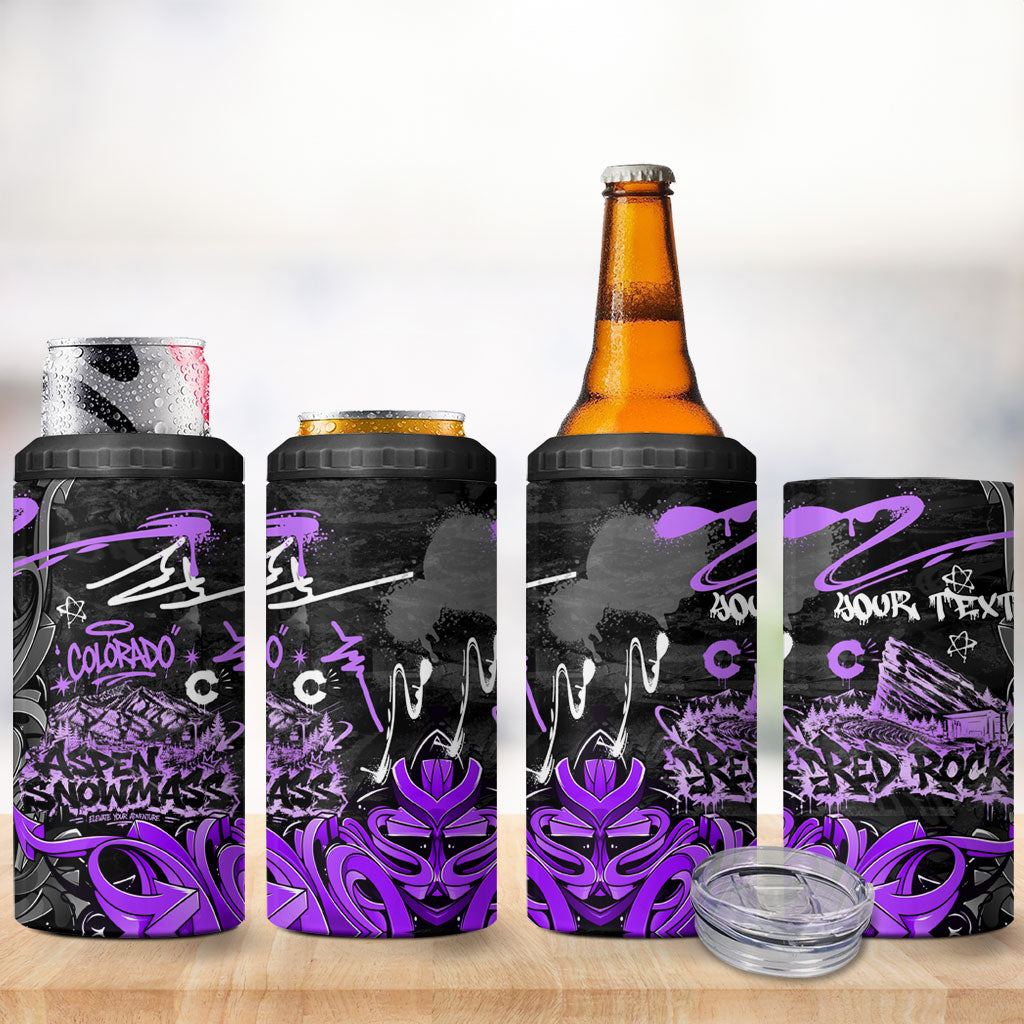 Personalized Colorado Aspen Snowmass Red Rocks 4 in 1 Can Cooler Tumbler Urban Graffiti Paint Splatter Street Art