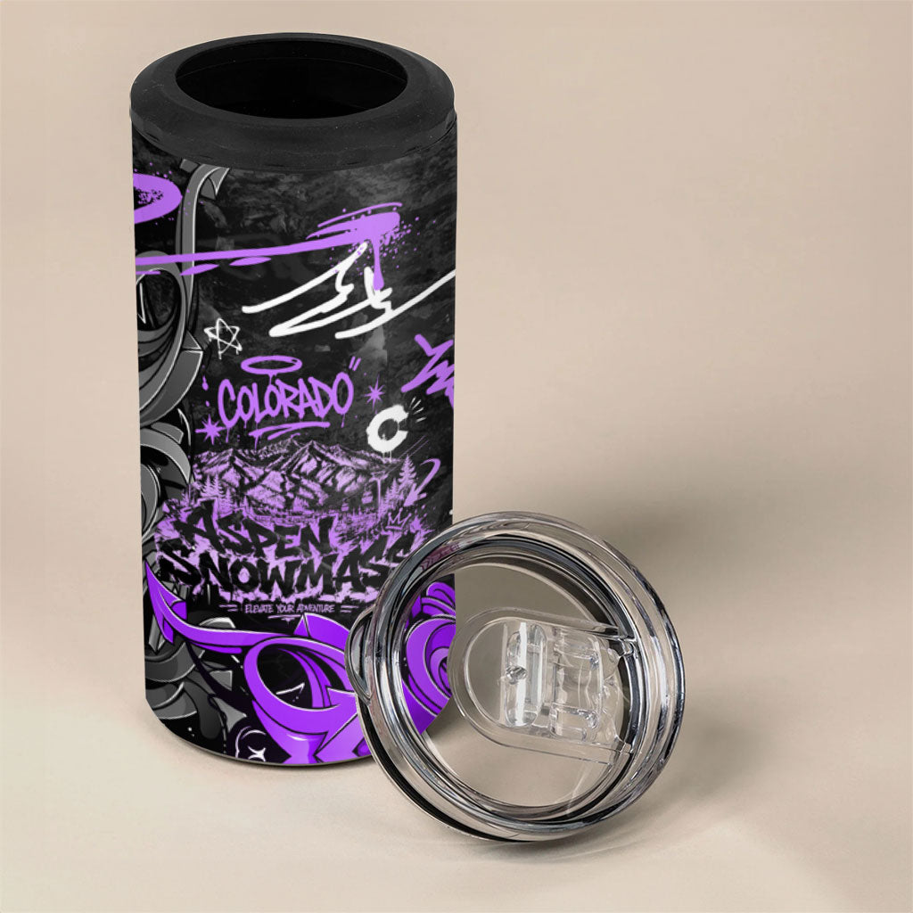 Personalized Colorado Aspen Snowmass Red Rocks 4 in 1 Can Cooler Tumbler Urban Graffiti Paint Splatter Street Art