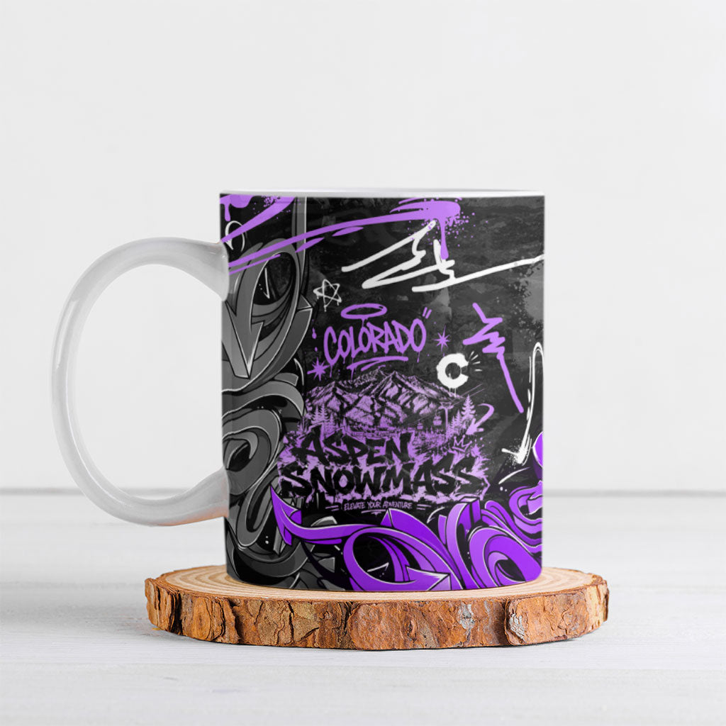 Personalized Colorado Aspen Snowmass Red Rocks Ceramic Mug Urban Graffiti Paint Splatter Street Art
