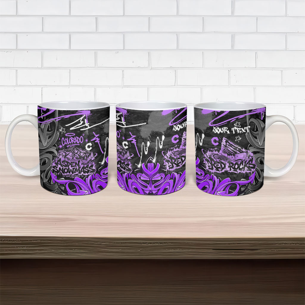 Personalized Colorado Aspen Snowmass Red Rocks Ceramic Mug Urban Graffiti Paint Splatter Street Art