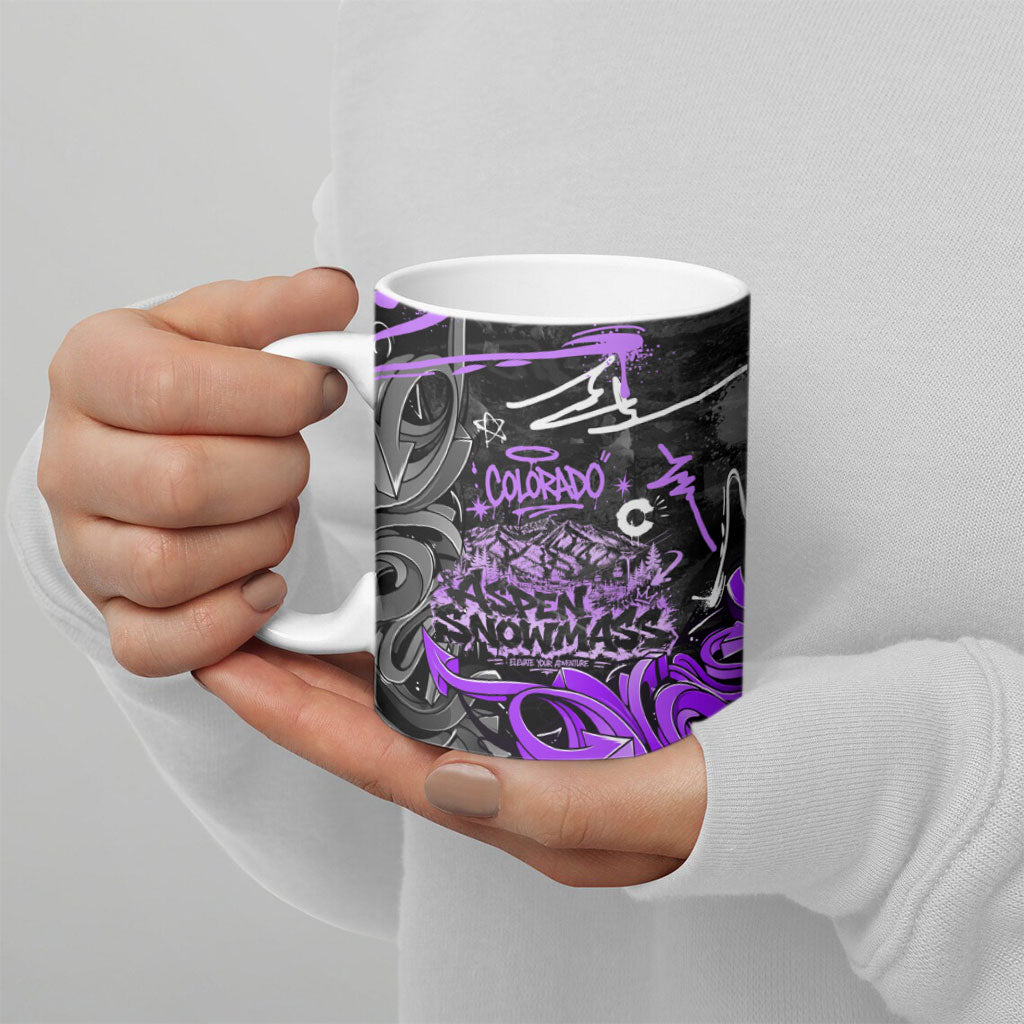 Personalized Colorado Aspen Snowmass Red Rocks Ceramic Mug Urban Graffiti Paint Splatter Street Art