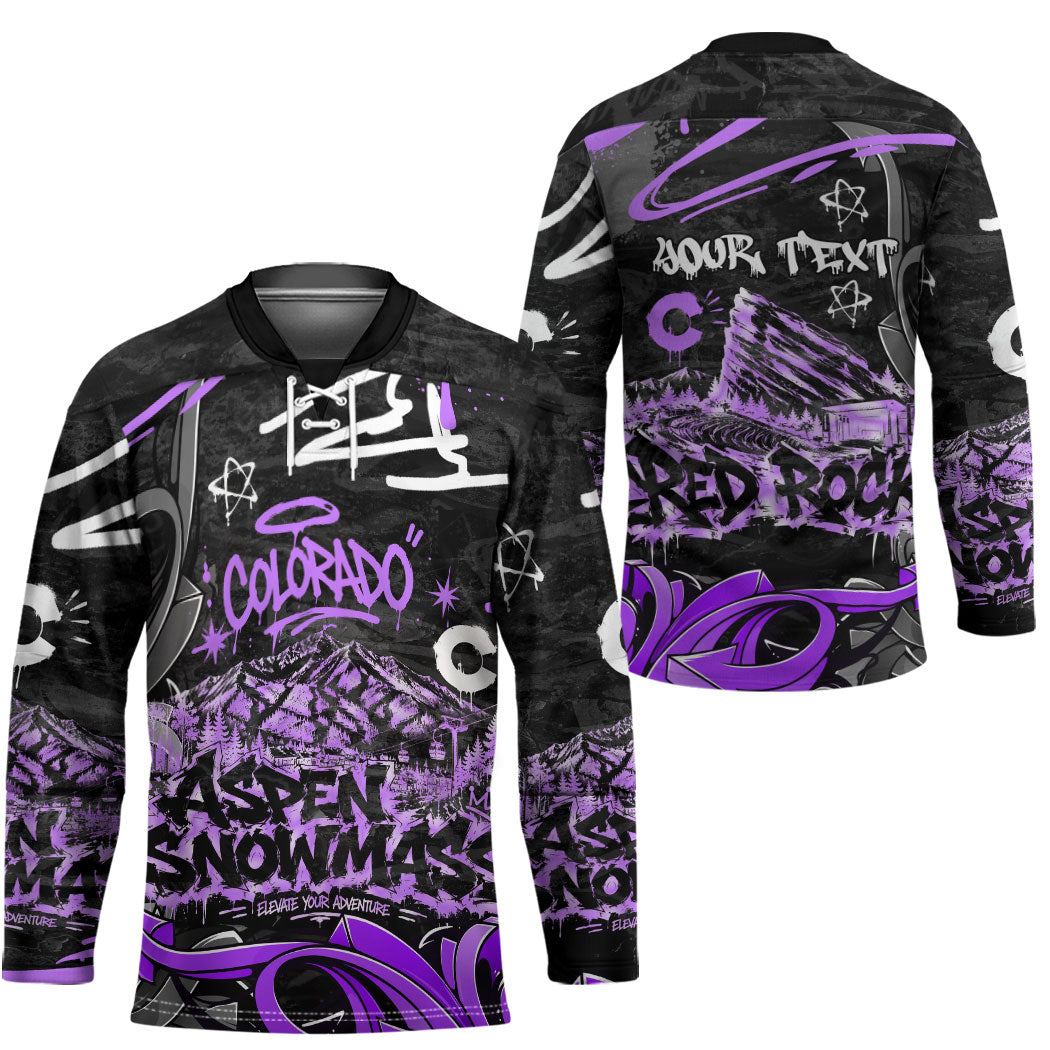 Personalized Colorado Aspen Snowmass Red Rocks Hockey Jersey Urban Graffiti Paint Splatter Street Art