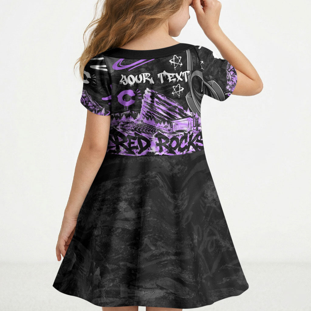 Personalized Colorado Aspen Snowmass Red Rocks Kid Short Sleeve Dress Urban Graffiti Paint Splatter Street Art