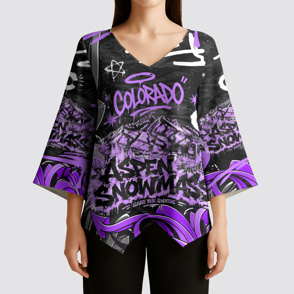 Personalized Colorado Aspen Snowmass Red Rocks Kimono Sleeve Blouse Urban Graffiti Paint Splatter Street Art