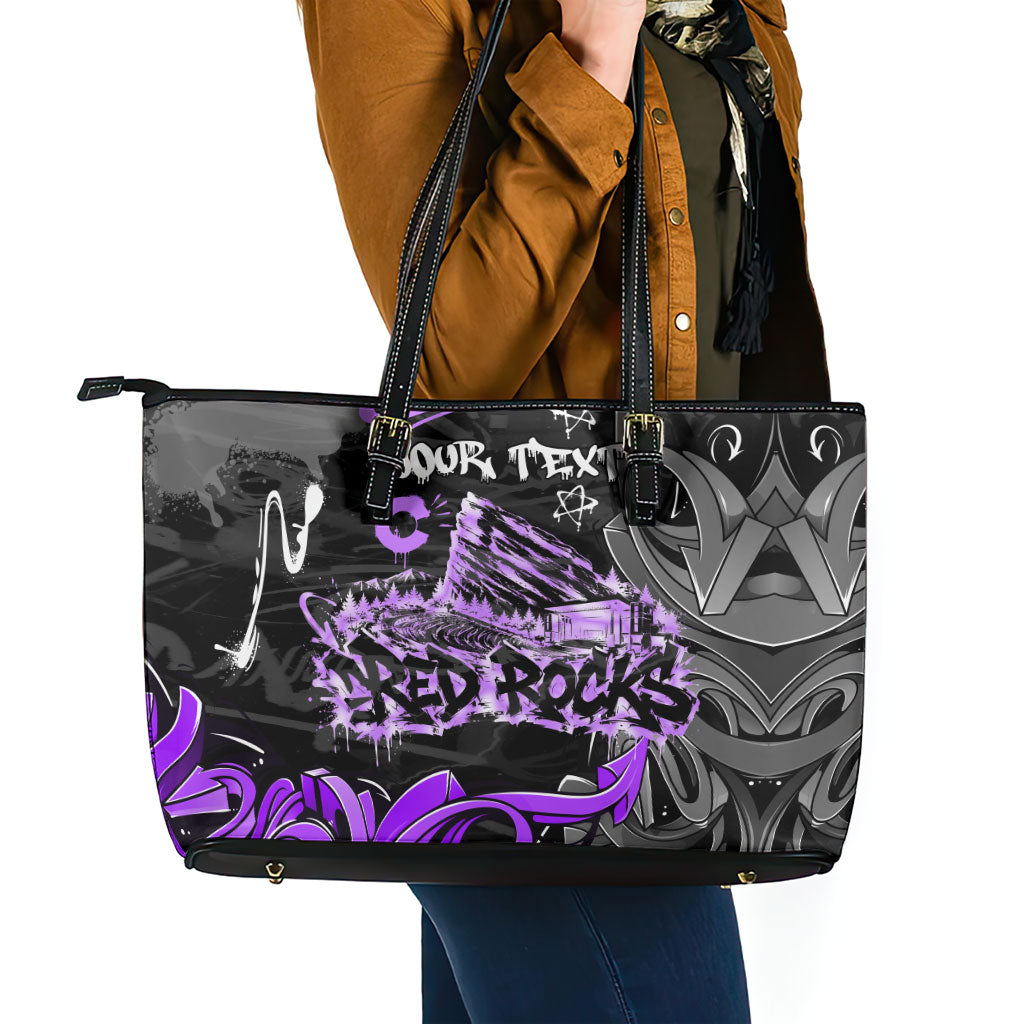 Personalized Colorado Aspen Snowmass Red Rocks Leather Tote Bag Urban Graffiti Paint Splatter Street Art