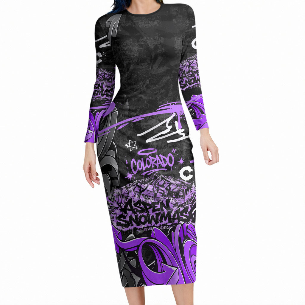 Personalized Colorado Aspen Snowmass Red Rocks Long Sleeve Bodycon Dress Urban Graffiti Paint Splatter Street Art