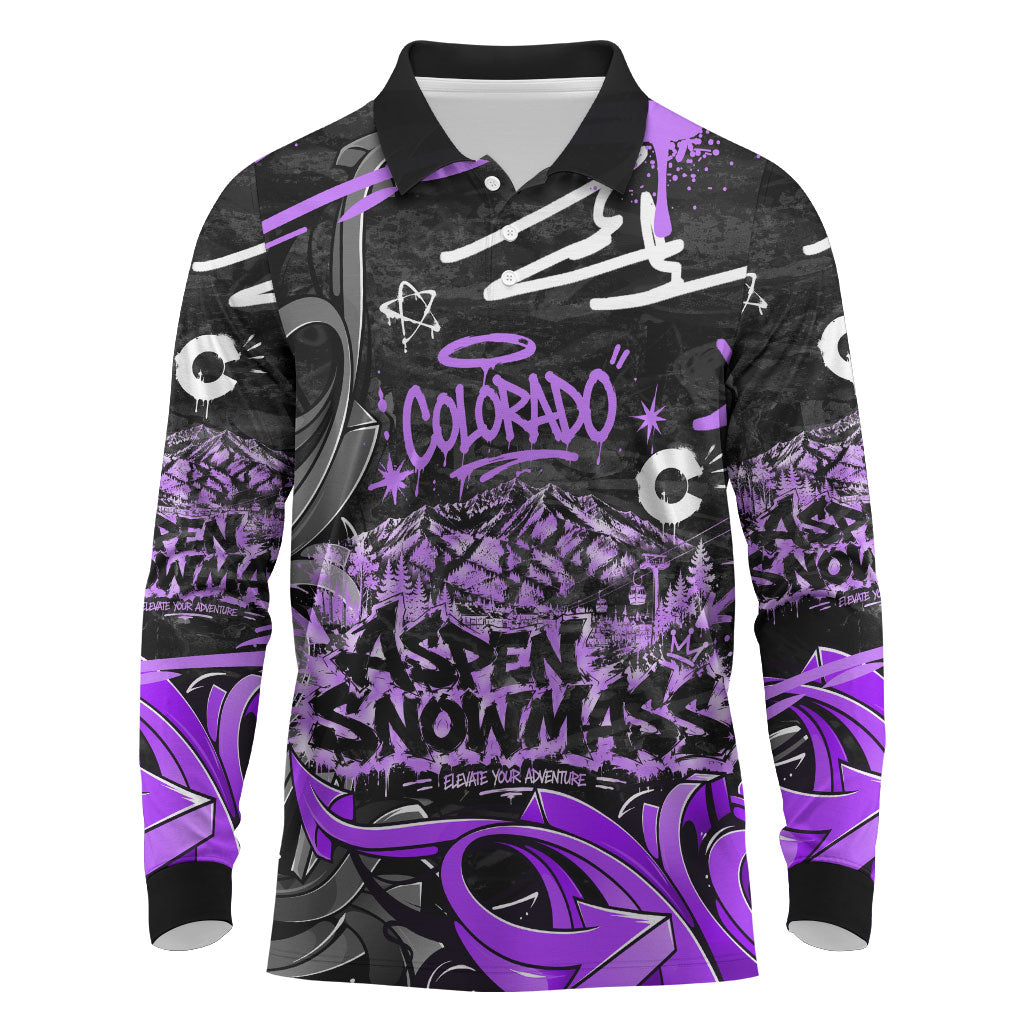 Personalized Colorado Aspen Snowmass Red Rocks Long Sleeve Polo Shirt Urban Graffiti Paint Splatter Street Art