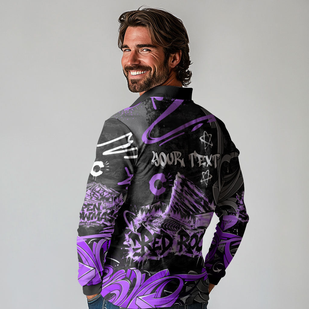 Personalized Colorado Aspen Snowmass Red Rocks Long Sleeve Polo Shirt Urban Graffiti Paint Splatter Street Art