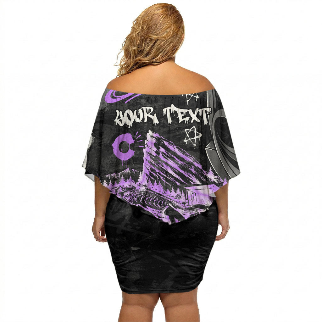 Personalized Colorado Aspen Snowmass Red Rocks Off Shoulder Short Dress Urban Graffiti Paint Splatter Street Art