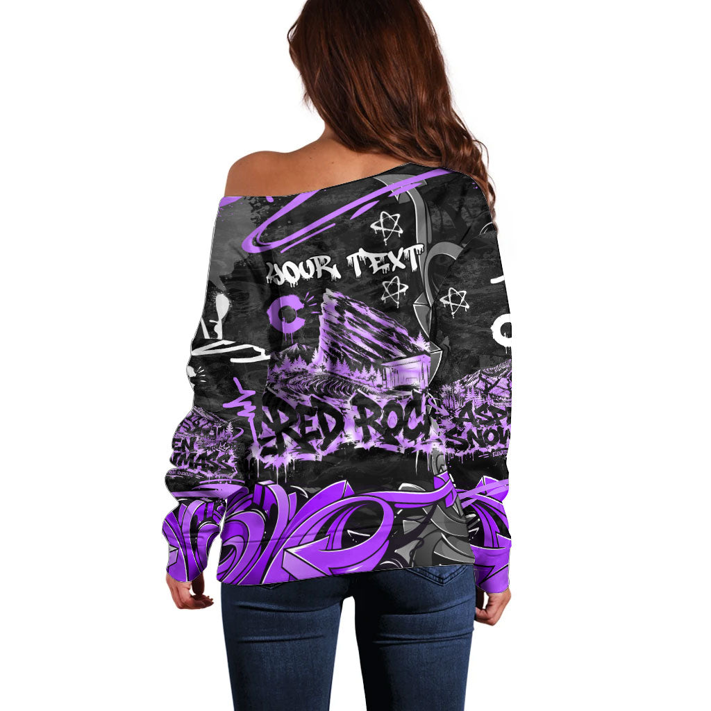 Personalized Colorado Aspen Snowmass Red Rocks Off Shoulder Sweater Urban Graffiti Paint Splatter Street Art