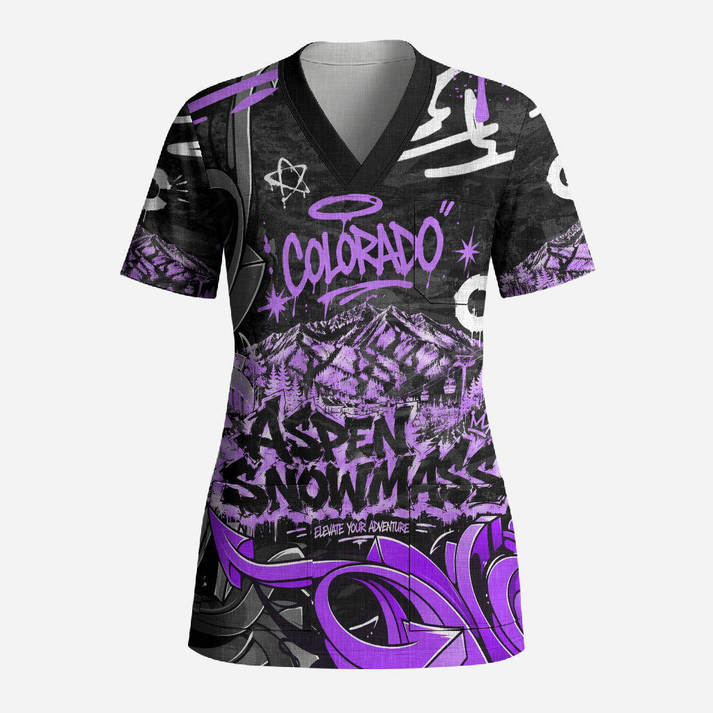 Personalized Colorado Aspen Snowmass Red Rocks Scrub Top Urban Graffiti Paint Splatter Street Art