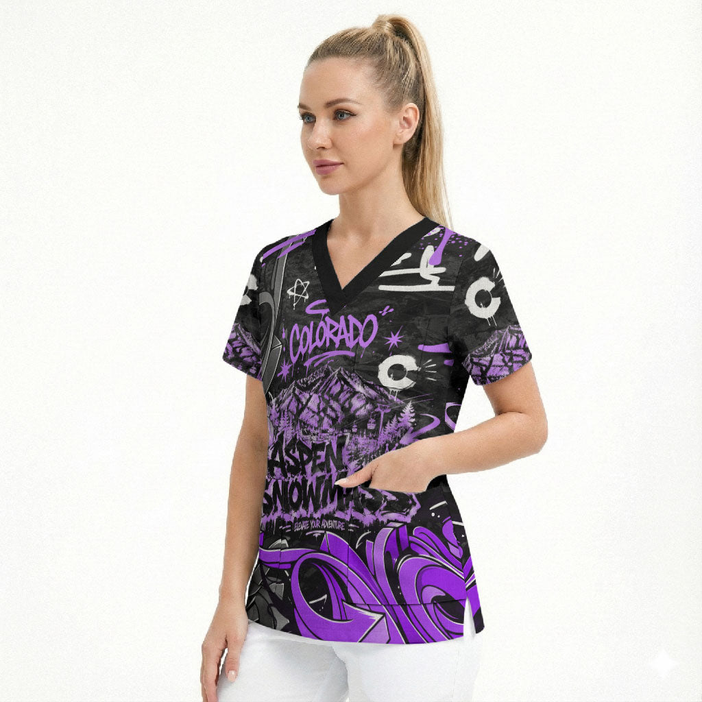 Personalized Colorado Aspen Snowmass Red Rocks Scrub Top Urban Graffiti Paint Splatter Street Art