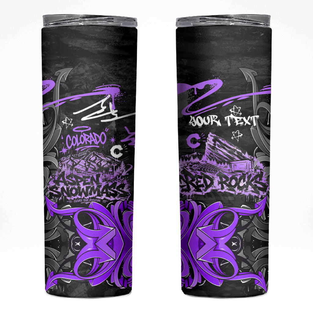 Personalized Colorado Aspen Snowmass Red Rocks Skinny Tumbler Urban Graffiti Paint Splatter Street Art