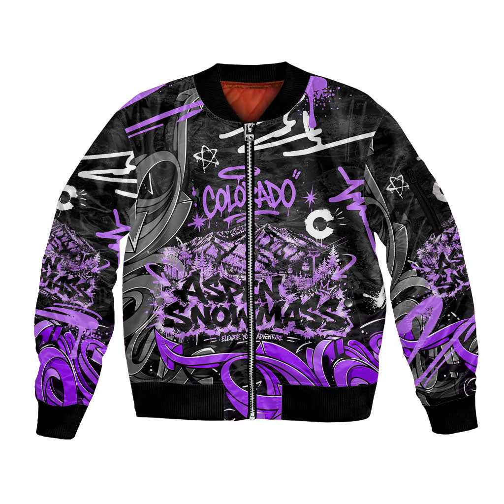 Personalized Colorado Aspen Snowmass Red Rocks Sleeve Zip Bomber Jacket Urban Graffiti Paint Splatter Street Art