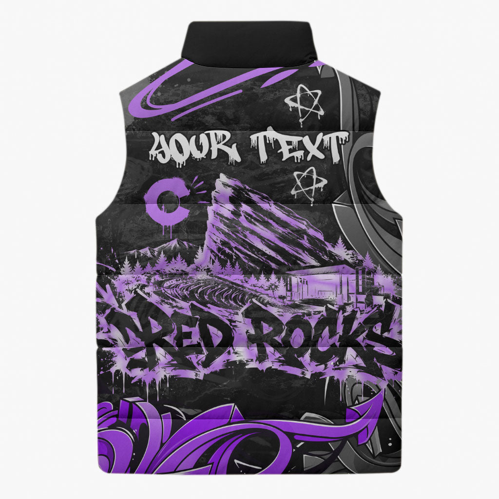 Personalized Colorado Aspen Snowmass Red Rocks Sleeveless Puffer Jacket Urban Graffiti Paint Splatter Street Art
