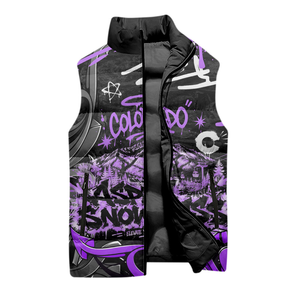 Personalized Colorado Aspen Snowmass Red Rocks Sleeveless Puffer Jacket Urban Graffiti Paint Splatter Street Art