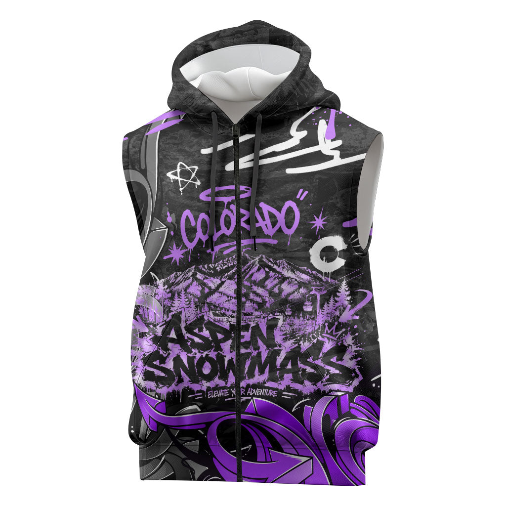 Personalized Colorado Aspen Snowmass Red Rocks Sleeveless Zip Hoodie Urban Graffiti Paint Splatter Street Art