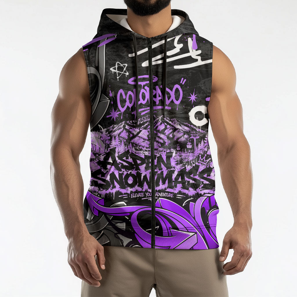 Personalized Colorado Aspen Snowmass Red Rocks Sleeveless Zip Hoodie Urban Graffiti Paint Splatter Street Art
