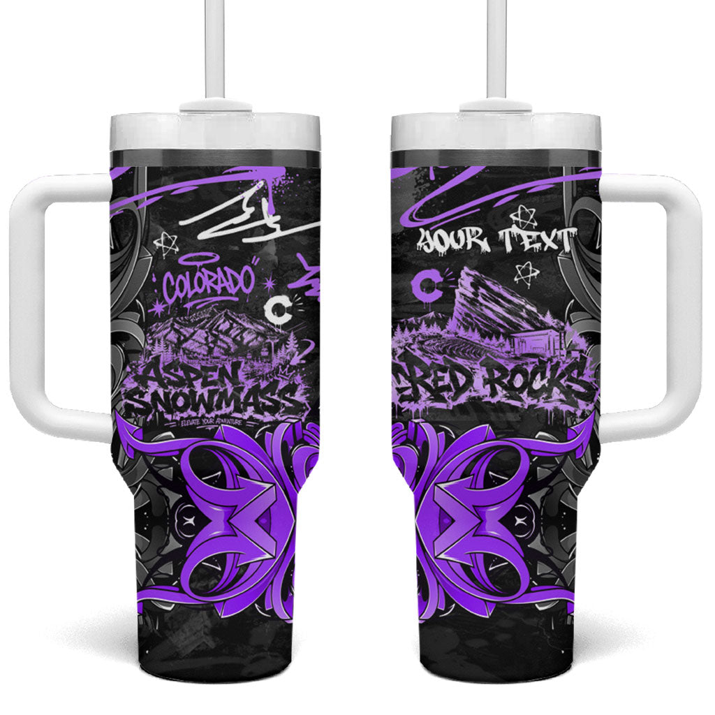Personalized Colorado Aspen Snowmass Red Rocks Tumbler With Handle Urban Graffiti Paint Splatter Street Art