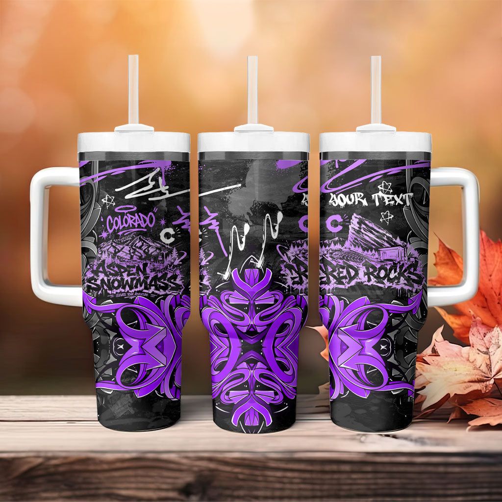 Personalized Colorado Aspen Snowmass Red Rocks Tumbler With Handle Urban Graffiti Paint Splatter Street Art