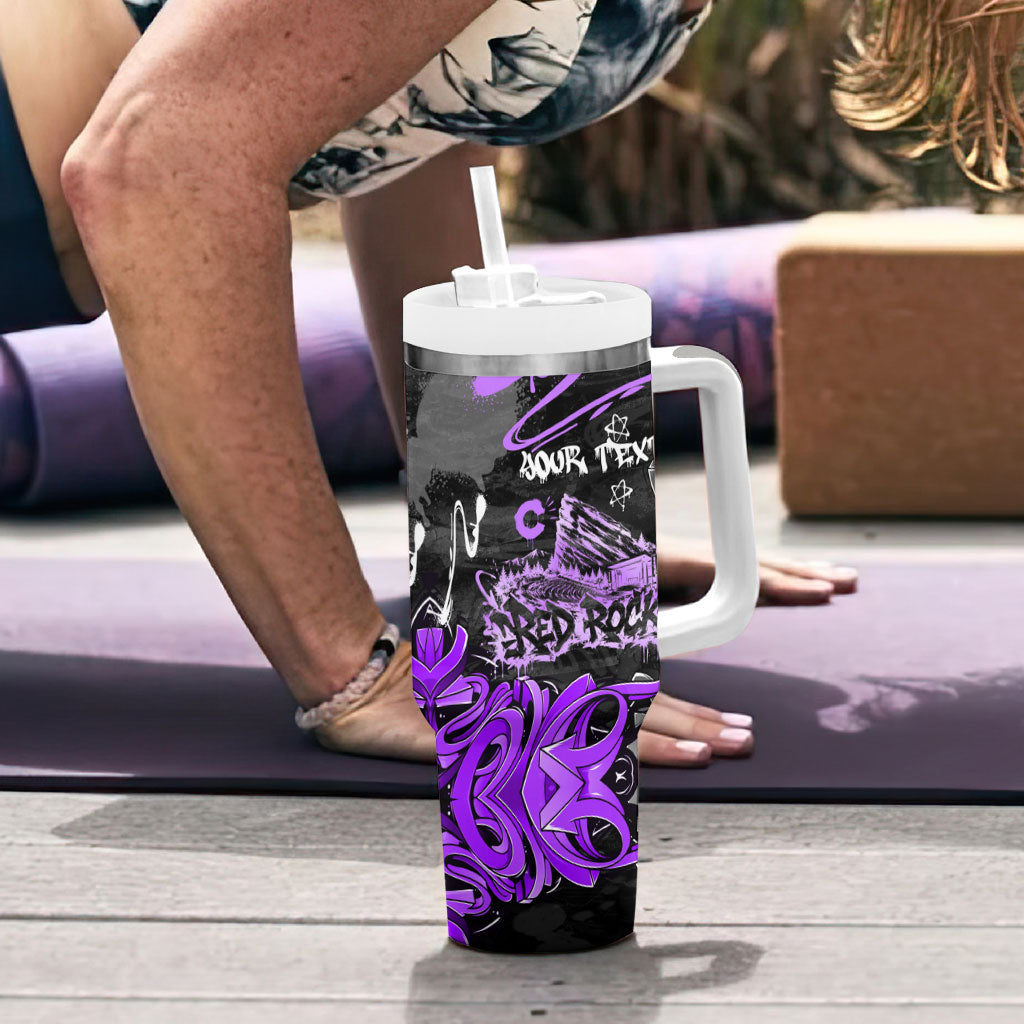 Personalized Colorado Aspen Snowmass Red Rocks Tumbler With Handle Urban Graffiti Paint Splatter Street Art
