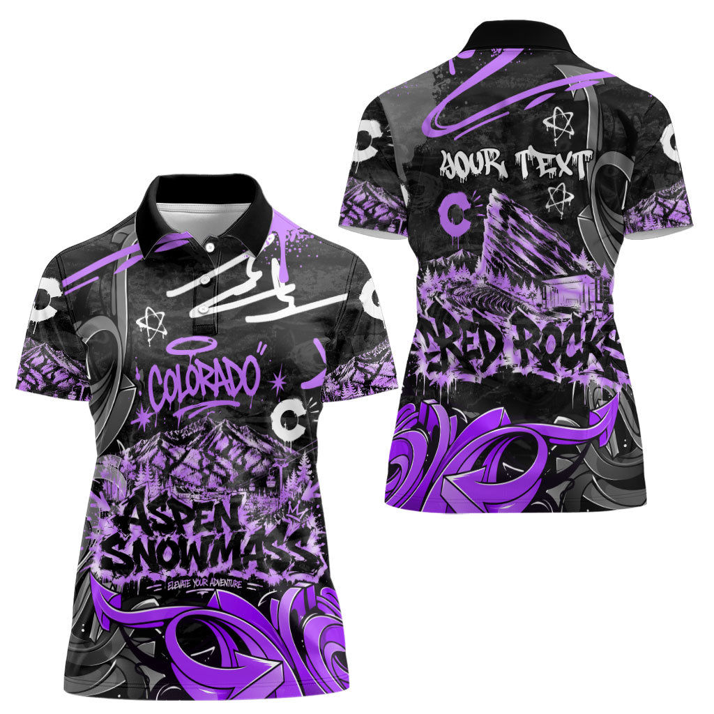 Personalized Colorado Aspen Snowmass Red Rocks Women Polo Shirt Urban Graffiti Paint Splatter Street Art