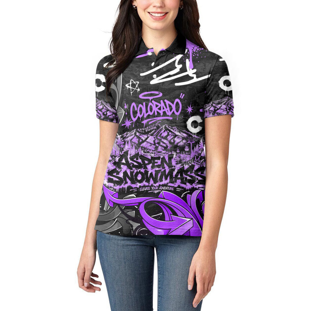 Personalized Colorado Aspen Snowmass Red Rocks Women Polo Shirt Urban Graffiti Paint Splatter Street Art