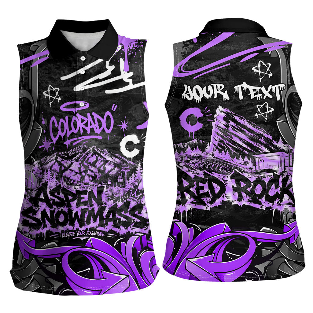 Personalized Colorado Aspen Snowmass Red Rocks Women Sleeveless Polo Shirt Urban Graffiti Paint Splatter Street Art