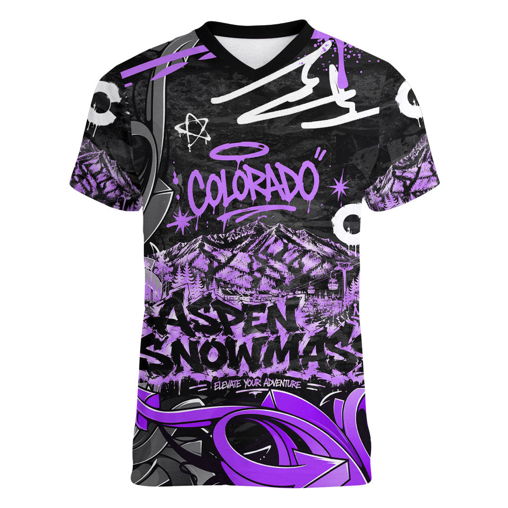 Personalized Colorado Aspen Snowmass Red Rocks Women V-Neck T-Shirt Urban Graffiti Paint Splatter Street Art
