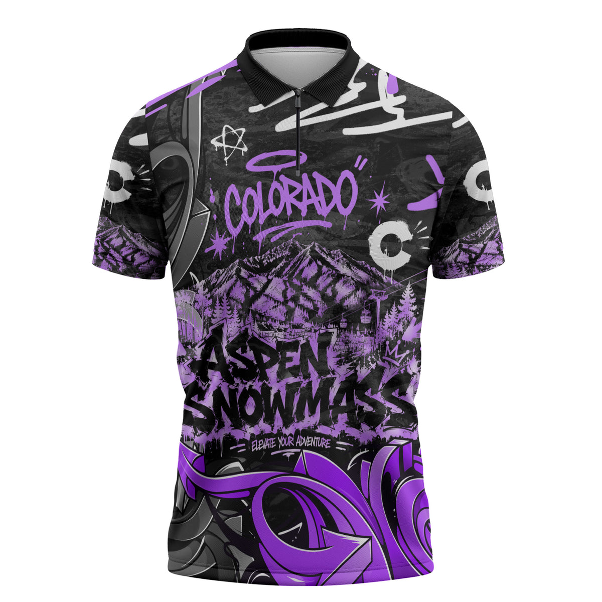 Personalized Colorado Aspen Snowmass Red Rocks Zipper Polo Shirt Urban Graffiti Paint Splatter Street Art