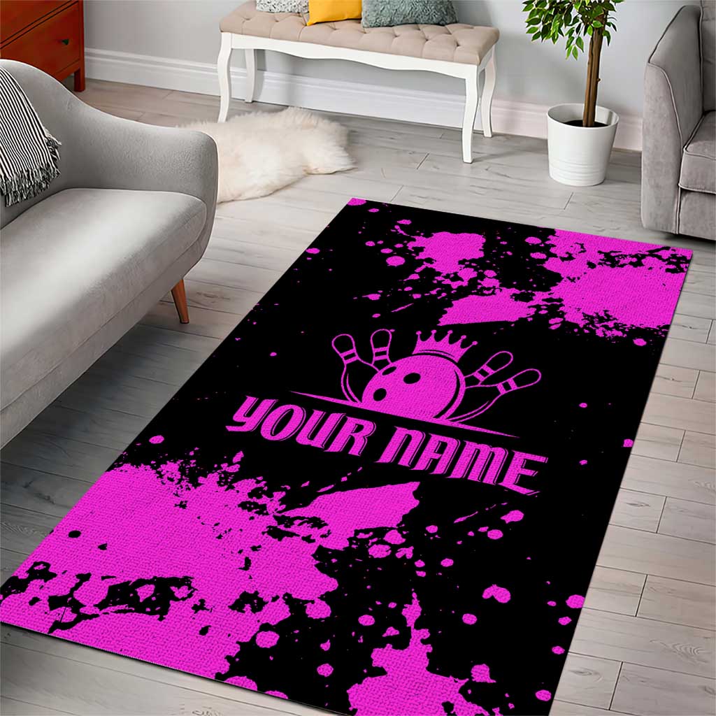 Pink Paint Splatter Design Area Rug with Bowling Graphic and Custom Team Name Text - Wonder Print Shop