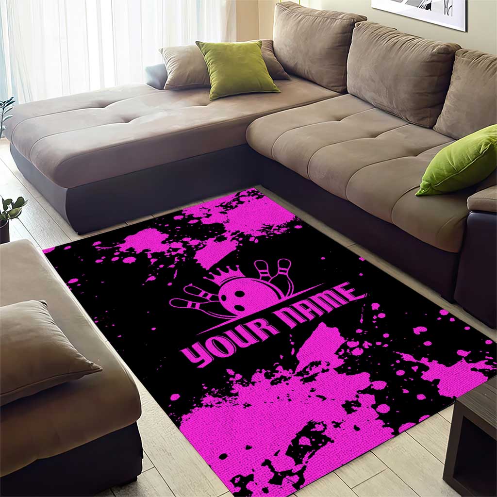 Pink Paint Splatter Design Area Rug with Bowling Graphic and Custom Team Name Text - Wonder Print Shop