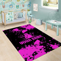Pink Paint Splatter Design Area Rug with Bowling Graphic and Custom Team Name Text - Wonder Print Shop