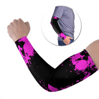 Pink Paint Splatter Design Arm Sleeves with Bowling Graphic and Custom Team Name Text - Wonder Print Shop