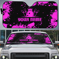Pink Paint Splatter Design Auto Sun Shade with Bowling Graphic and Custom Team Name Text - Wonder Print Shop