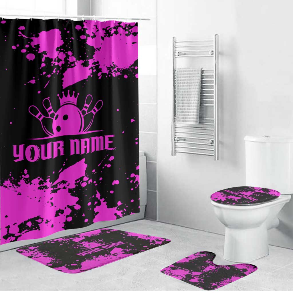Pink Paint Splatter Design Bathroom Set with Bowling Graphic and Custom Team Name Text - Wonder Print Shop