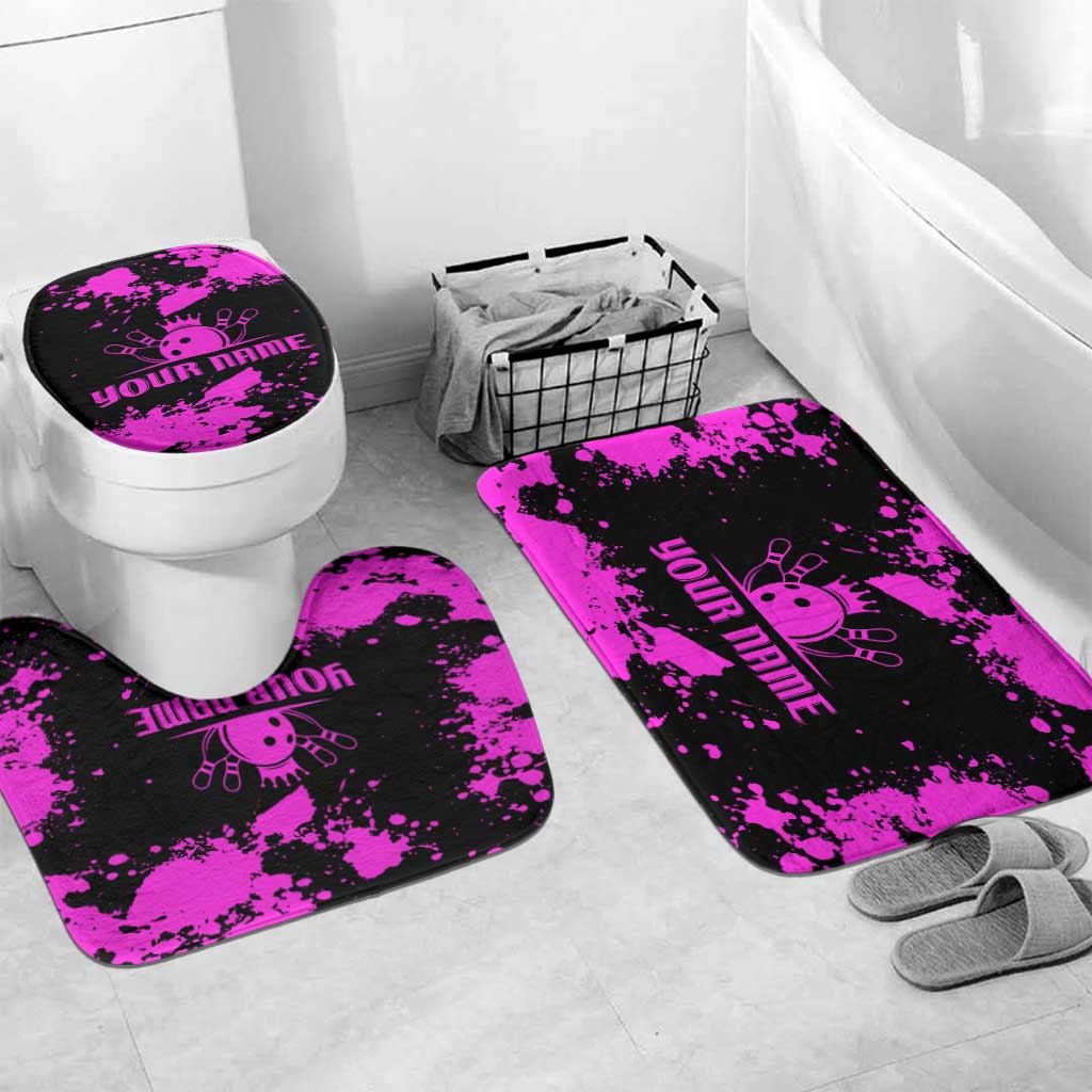 Pink Paint Splatter Design Bathroom Set with Bowling Graphic and Custom Team Name Text - Wonder Print Shop
