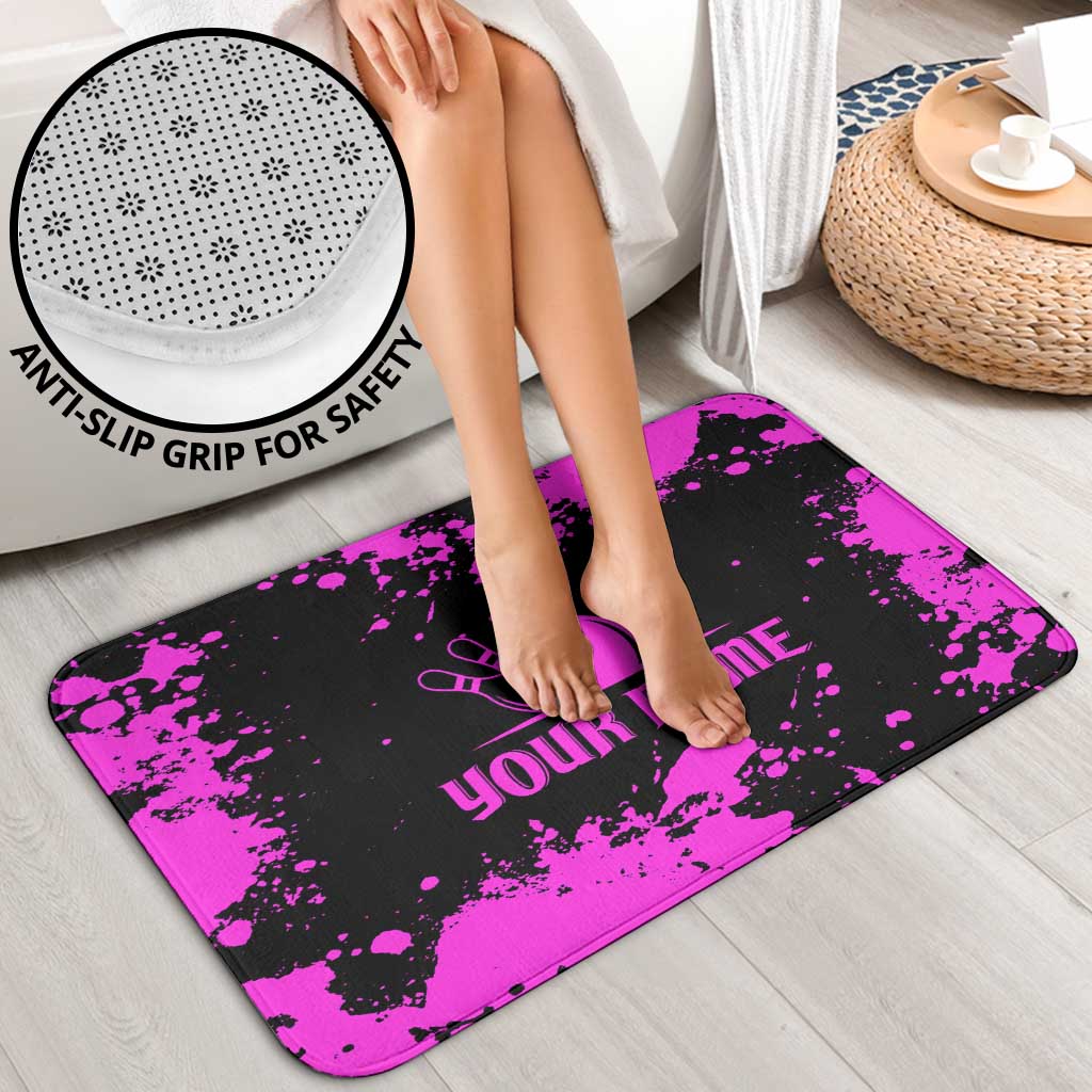 Pink Paint Splatter Design Bathroom Set with Bowling Graphic and Custom Team Name Text - Wonder Print Shop
