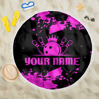 Pink Paint Splatter Design Beach Blanket with Bowling Graphic and Custom Team Name Text - Wonder Print Shop