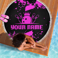 Pink Paint Splatter Design Beach Blanket with Bowling Graphic and Custom Team Name Text - Wonder Print Shop