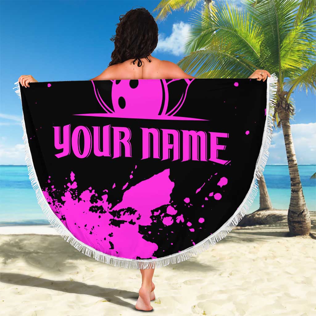 Pink Paint Splatter Design Beach Blanket with Bowling Graphic and Custom Team Name Text - Wonder Print Shop